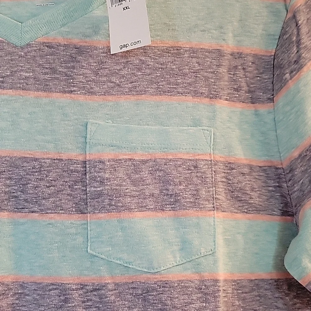 Gap mint and navy striped pocket tee shirt xxl